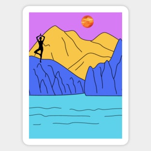 Animated Yoga Mountains Sun and River Graphic Sticker